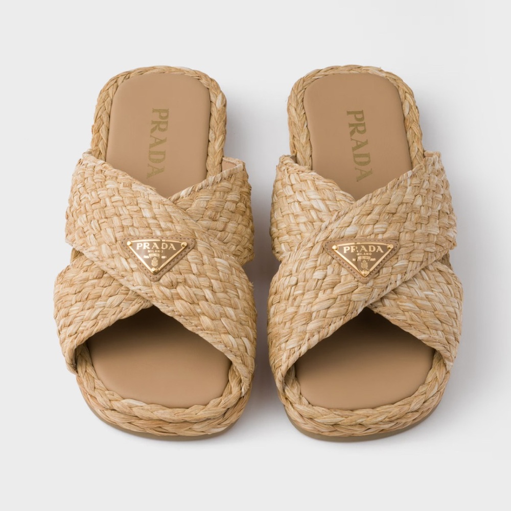 Prada Women's Raffia crisscross slides